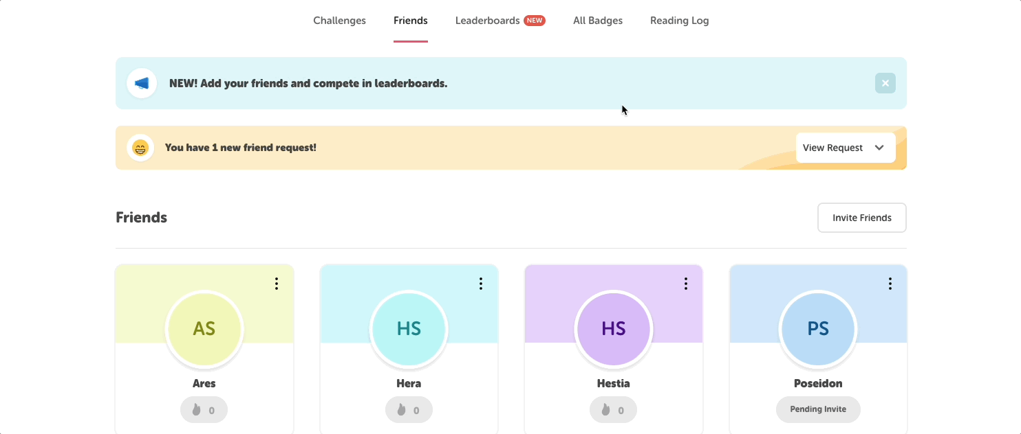 Accepting a friend invitation from the student view