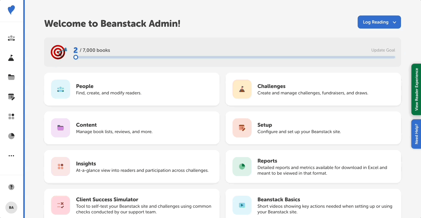 Adding a reader to an existig account on the admin view