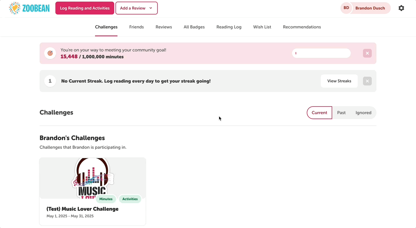 Earning points through logging and activities from the reader view of a library site