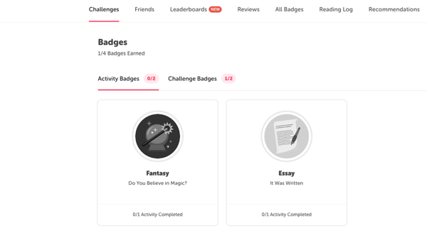 Edited activity badge names as shown in the reader view