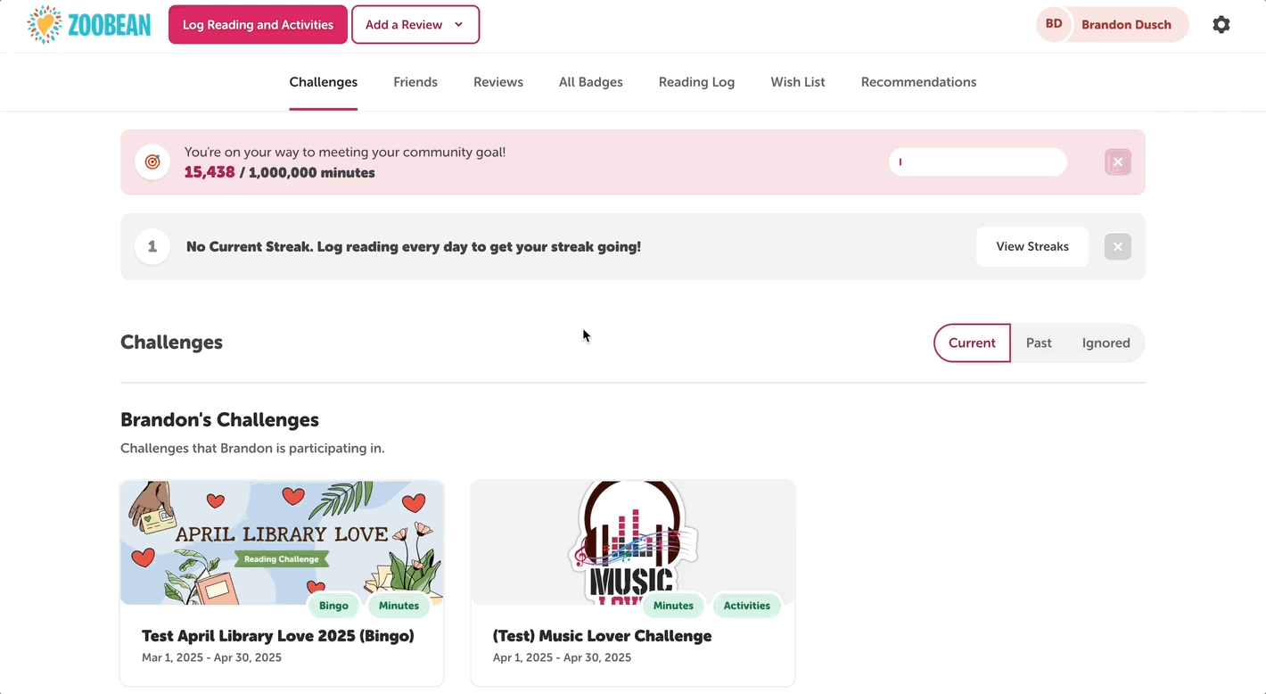 Editing a text box entry for an activity badge from the reader view on a library site