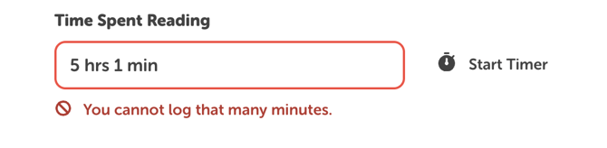 Exceeded time limit warning from student logging experience