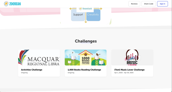 Featured challenges on a site landing page