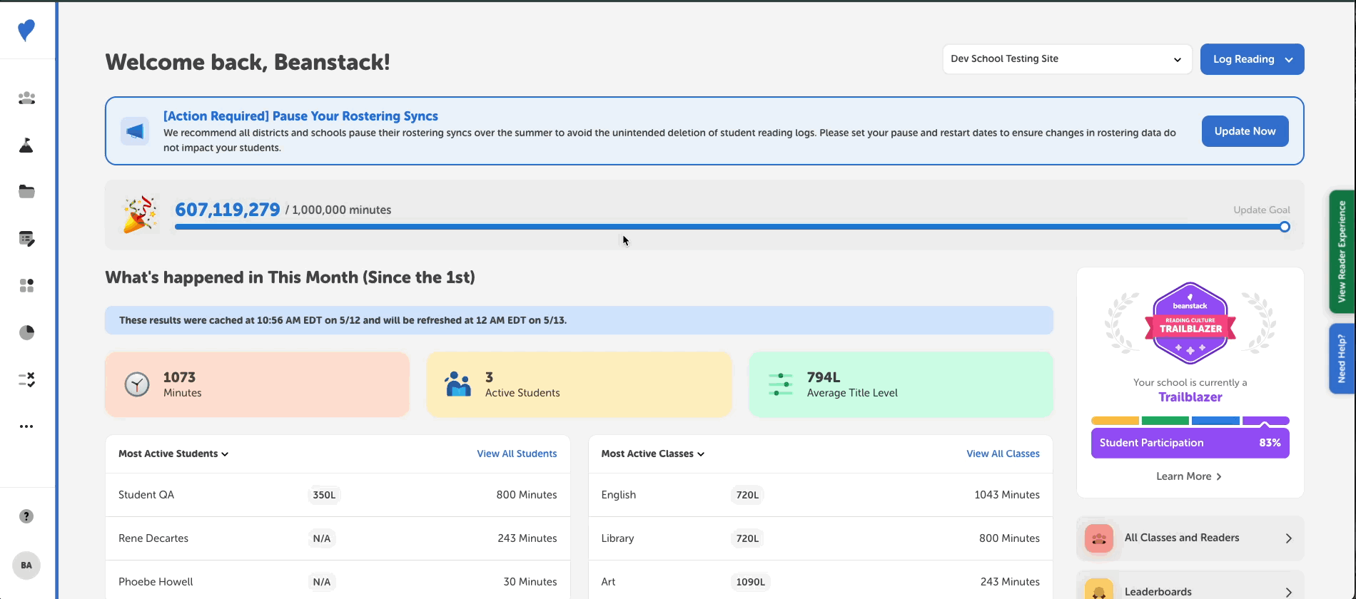 Following the steps of printing a student reading log or challenge log from the admin view of a school site