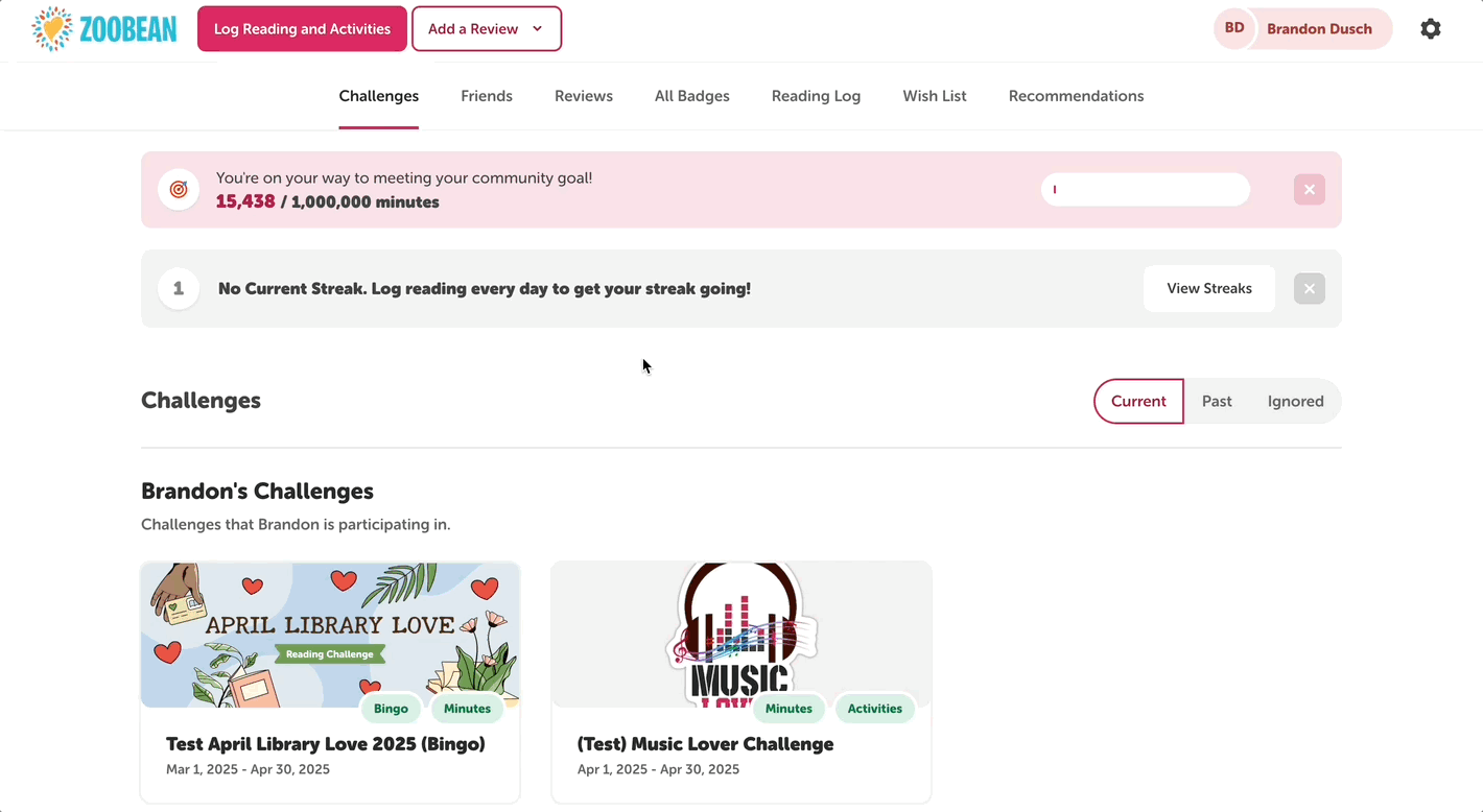 Logging a reading session via Epic!