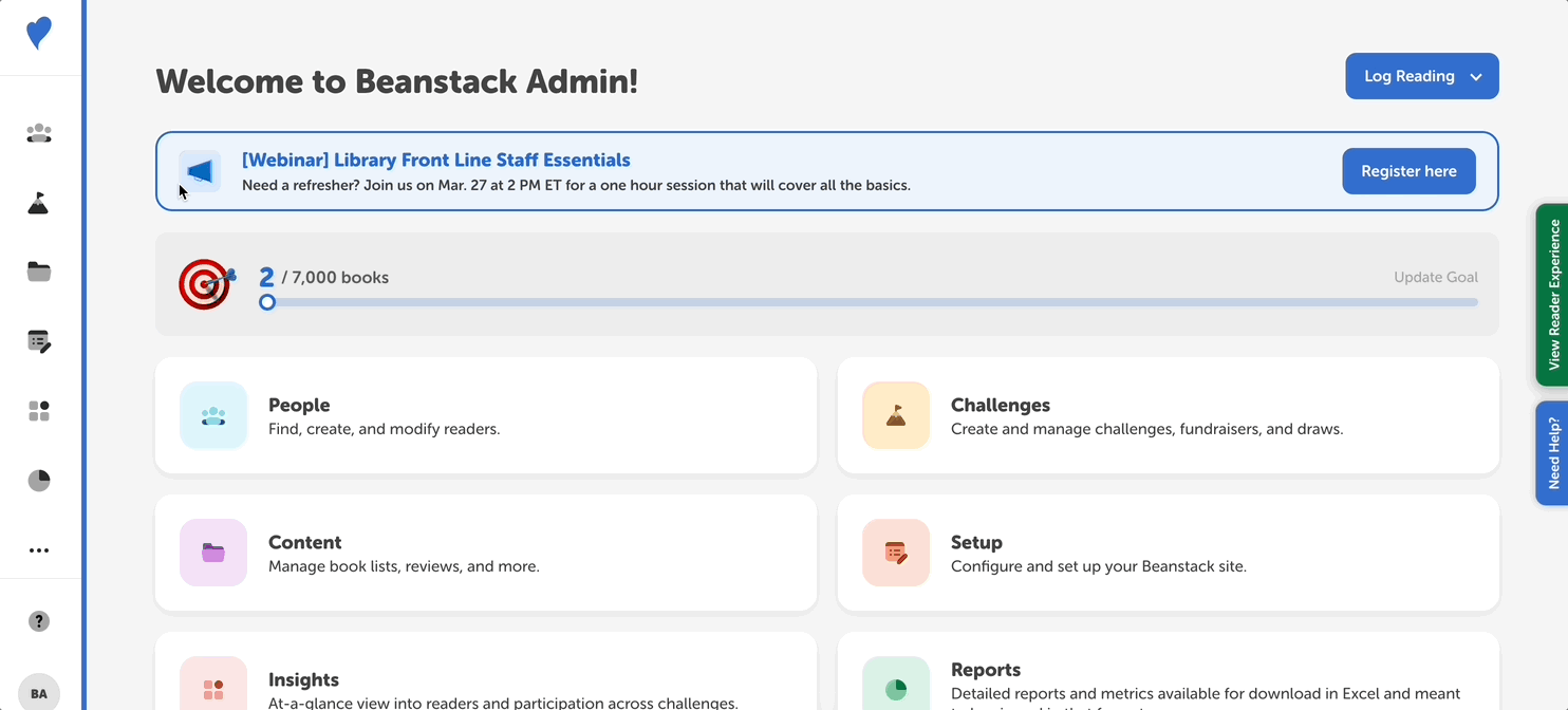 Logging a single activity for a reader from the admin view