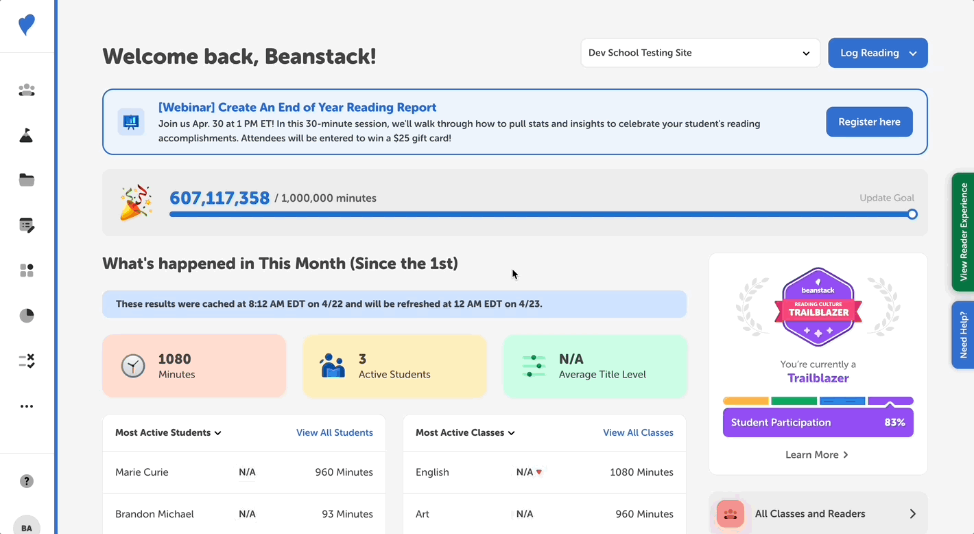 Removing a student’s achievement badge in the school admin view