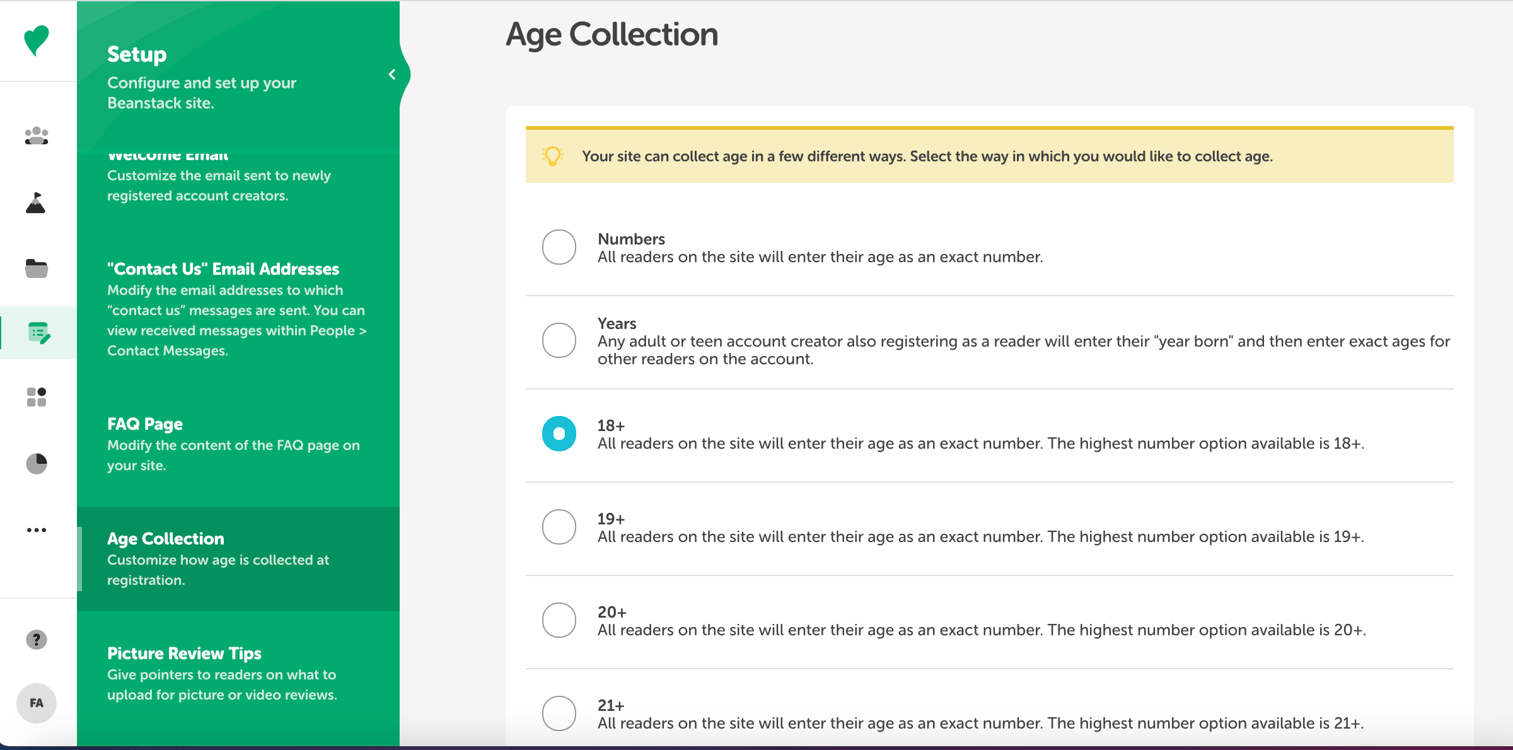 Libraries: Is it required to collect age with Beanstack?