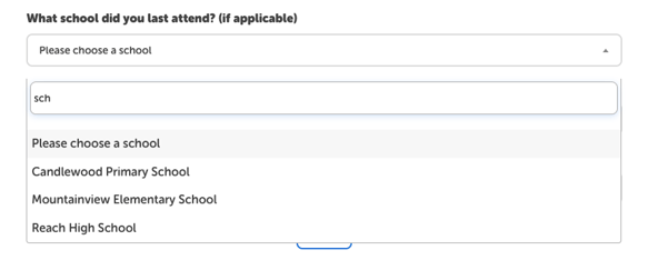 Toggling the dropdown list of schools, located in the library reader registration form