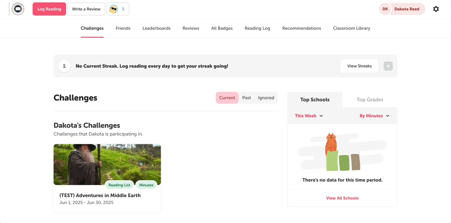 Starting a Book Talk with Benny via finishing a title in a Benny-enabled challenge on a school site
