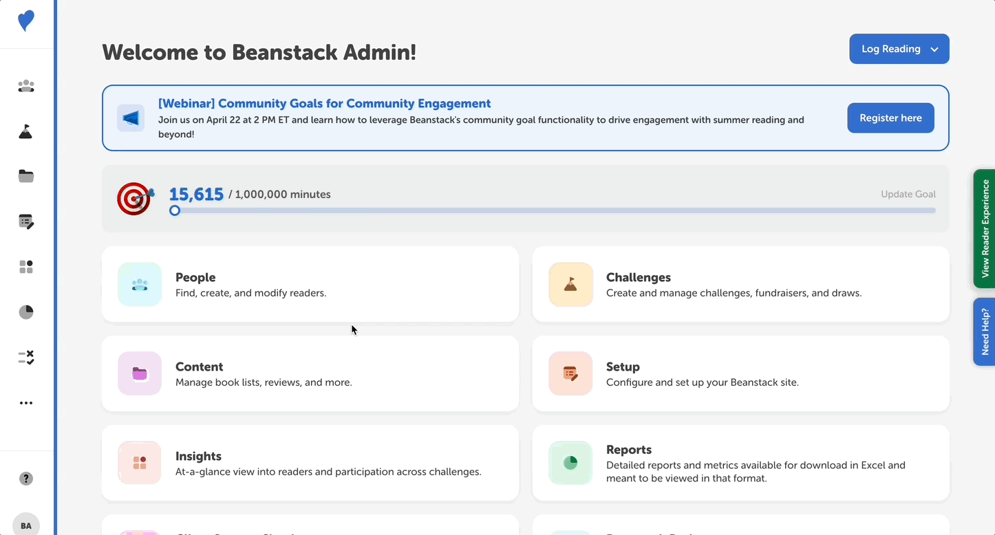 Viewing achievements by a reader on the library admin view