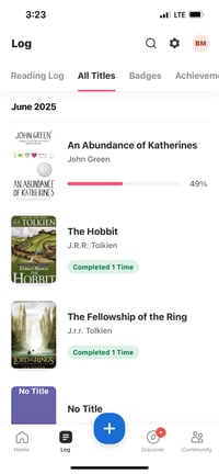 Viewing progress on logged title from the reader view of a Beanstack account