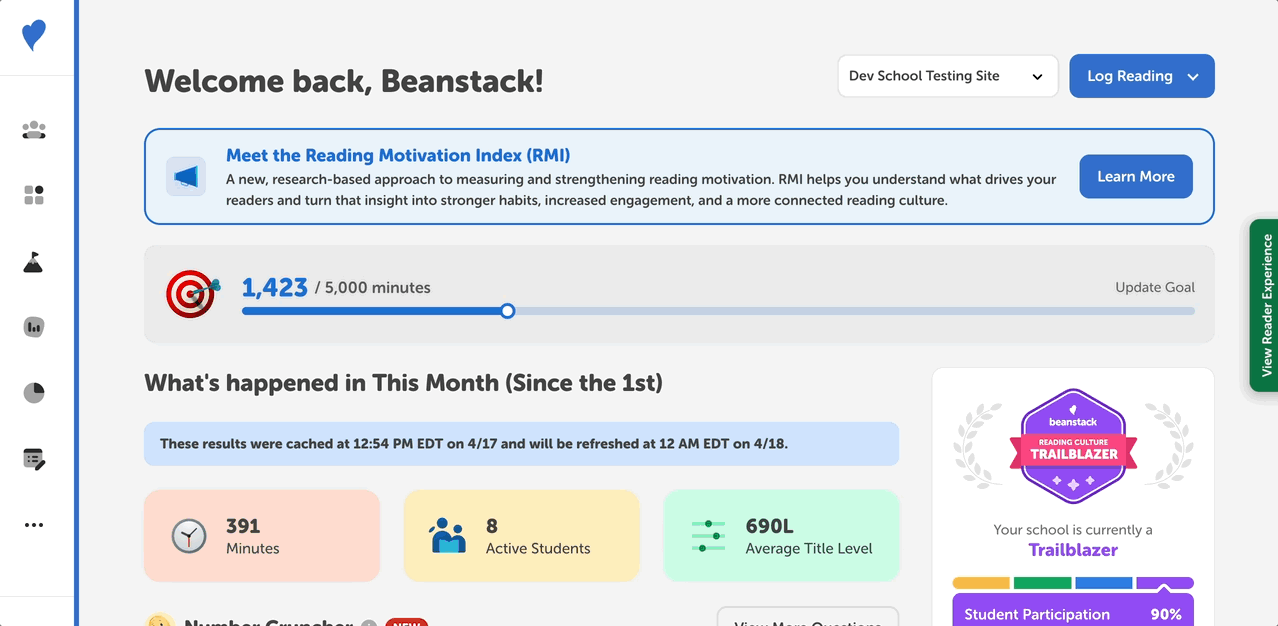 Admin experience of the Reading Motivation Index (RMI)