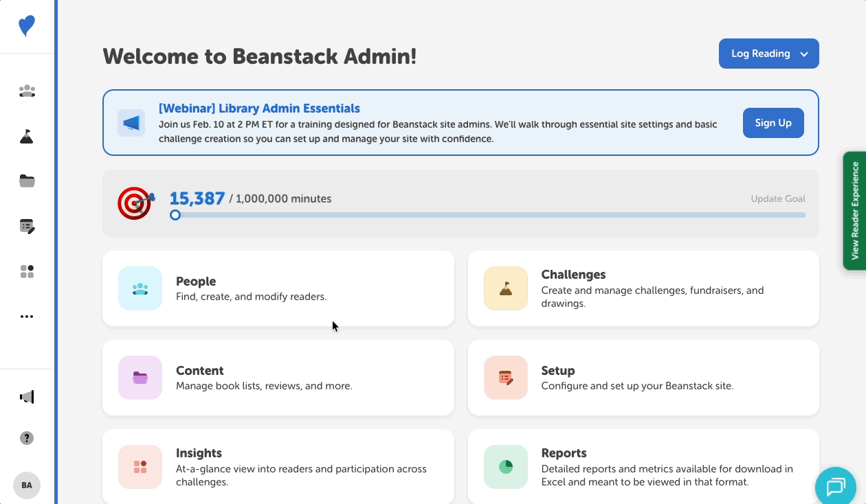 Searching through all challenges on the admin view of a Beanstack site.